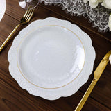 10 Pack | Clear Hammered 7inch Round Plastic Dessert Appetizer Plates With Gold Rim