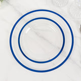 10 Pack Clear Regal Disposable Salad Plates With Blue Rim, 7inch Round Plastic Appetizer Dessert