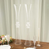 2 Pack | 31inch Clear Crystal Embellishment Trumpet Flower Vase, Reversible Plastic Centerpiece