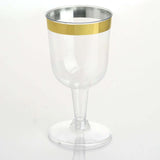 12 Pack | 6oz Clear / Gold Rim Short Stem Plastic Wine Glasses Disposable Cups