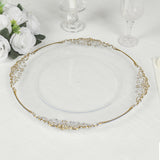 20 Pack Clear Gold Economy Plastic Serving Plates with Embossed Baroque Rim, 13inch Round Decorative