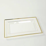 10 Pack Clear Rectangular Plastic Serving Trays with Gold Rim