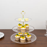 Clear 3-Tier Plastic Dessert Display Stand With Beaded Rim, Round Cupcake Tower