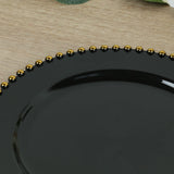 10 Pack 10inch Black Gold Beaded Rim Disposable Dinner Plates, Round Plastic Party Plates