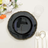 10 Pack | 9inch Black / Gold Scalloped Rim Disposable Dinner Plates