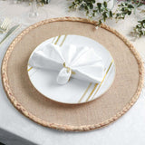 15inch Round Natural Rustic Burlap Jute Placemats Braided Edges, Farmhouse Placemats with Trim