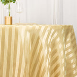 120inch Champagne Satin Stripe Seamless Round Tablecloth