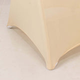 Beige Spandex Folding Chair Covers with Silver Rhinestone Buckled Sash Band