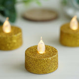 12 Pack | Gold Glitter Flameless LED Candles | Battery Operated Tea Light Candles