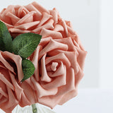 24 Roses | 5inch Dusty Rose Artificial Foam Flowers With Stem Wire and Leaves