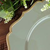 6 Pack | Dusty Sage 13inch Gold Scalloped Rim Acrylic Charger Plates, Round Plastic Charger Plates