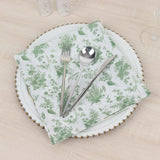 5 Pack Dusty Sage Green Floral Cloth Napkins in French Toile Pattern, Reusable Polyester Dinner