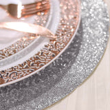 6 Pack | Silver Sparkle Placemats, Non Slip Decorative Round Glitter Table Mat