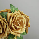 24 Roses | 5inch Gold Artificial Foam Flowers With Stem Wire and Leaves