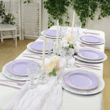 25-Pack Paper 10inch Round Dinner Plates in Lavender Lilac Sunray Design with Gold Rim - Disposable
