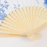 5-Pack Paper Folding Fans Party Favors in White & Blue French Toile Pattern, Handheld Fans