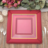 10 Pack | 13inch Burgundy Textured Disposable Square Charger Plates