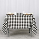 70"x70" White Black Buffalo Plaid Square Tablecloth, Gingham Polyester Checkered Tablecloth