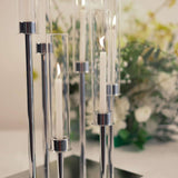 24inch Silver 6 Arm Cluster Taper Candle Holder With Clear Glass Shades Large Candle Arrangement