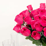 12 Bushes | Fuchsia Artificial Premium Silk Flower Rose Bud Bouquets