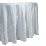 Scuba Round Tablecloth 120 White with Rhinestone Accents – Seamless, Wrinkle-Free