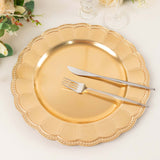 6 Pack Metallic Gold Disposable Sunflower Charger Plates With Scalloped Rim, Elegant Acrylic