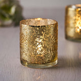 6 Pack | Gold Mercury Glass Palm Leaf Candle Holders, Votive Tealight Holders