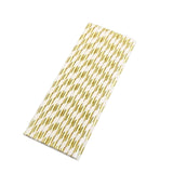 25 Pack 8" White/Gold Striped Disposable Paper Straws