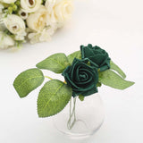 24 Roses | 2inch Hunter Emerald Green Artificial Foam Flowers With Stem Wire and Leaves