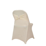 Ivory Spandex Folding Chair Covers with Silver Rhinestone Buckled Sash Band