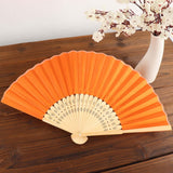 5 Pack Orange Asian Silk Folding Fans Party Favors, Oriental Folding Fan Favors