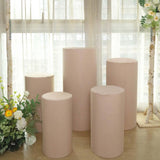 Set of 5 | Nude Cylinder Stretch Fitted Pedestal Pillar Prop Covers, Display Box Stand Covers