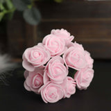 48 Roses | 1inch Tall Pink Real Touch Artificial DIY Foam Rose Flowers With Stem, Craft Rose Buds