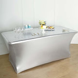 6FT Metallic Silver Rectangular Stretch Spandex Table Cover