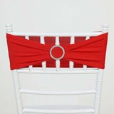 5 pack | 5"x14" Red Spandex Stretch Chair Sash with Silver Diamond Ring Slide Buckle