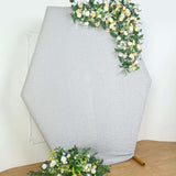 8ftx7ft Silver Metallic Shimmer Tinsel Spandex Hexagon Backdrop, 2-Sided Wedding Arch Cover