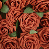 24 Roses 5inch Terracotta (Rust) Artificial Foam Flowers With Stem Wire and Leaves