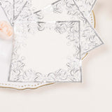 20 Pack White 3 Ply Premium Paper Cocktail Napkins with Silver Foil Lace Soft European Style Wedding