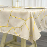 54"x54" Beige Polyester Square Tablecloth With Gold Foil Geometric Pattern