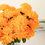 12 Bushes | Orange Artificial Silk Chrysanthemum Flower Bouquets