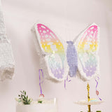 Expandable White Lilac Paper Butterfly Pinata Hanging Decor with Pastel Colored Wings, Fairy Themed