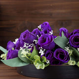 12 Bushes | Purple Artificial Premium Silk Flower Rose Bud Bouquets