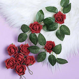 24 Roses | 2inch Red Artificial Foam Flowers With Stem Wire and Leaves