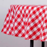 90" White Red Buffalo Plaid Round Tablecloth, Gingham Polyester Checkered Tablecloth