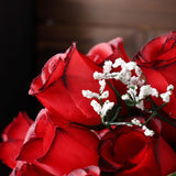 12 Bushes | Red, Black Artificial Premium Silk Flower Rose Bud Bouquets