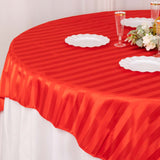 Red Satin Stripe Square Table Overlay, Smooth Elegant Table Topper