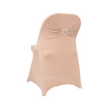 Nude Spandex Folding Chair Covers with Silver Rhinestone Buckled Sash Band