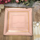 10 Pack | 13inch Rose Gold Textured Disposable Square Charger Plates