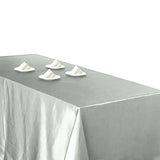 90x156 Silver Satin Rectangular Tablecloth