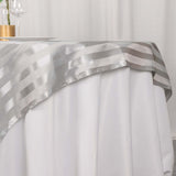 Silver Satin Stripe Square Table Overlay, Smooth Elegant Table Topper